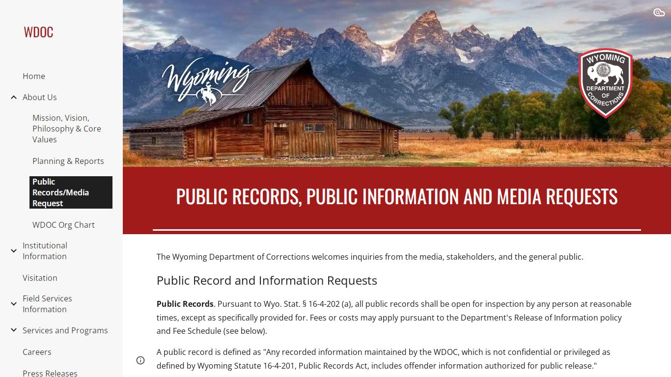 WDOC - Public Records/Media Request - Wyoming